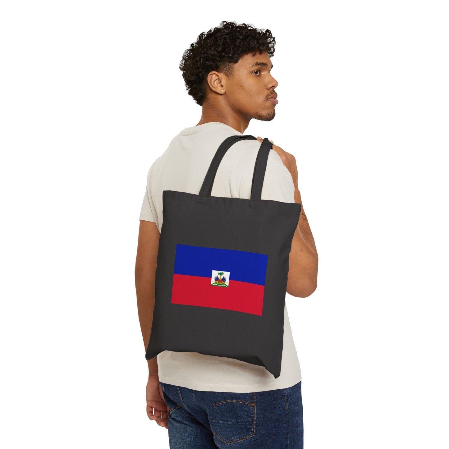 Haitian Flag Cotton Canvas Tote Bag - Eco-Friendly Reusable Shopping Bag
