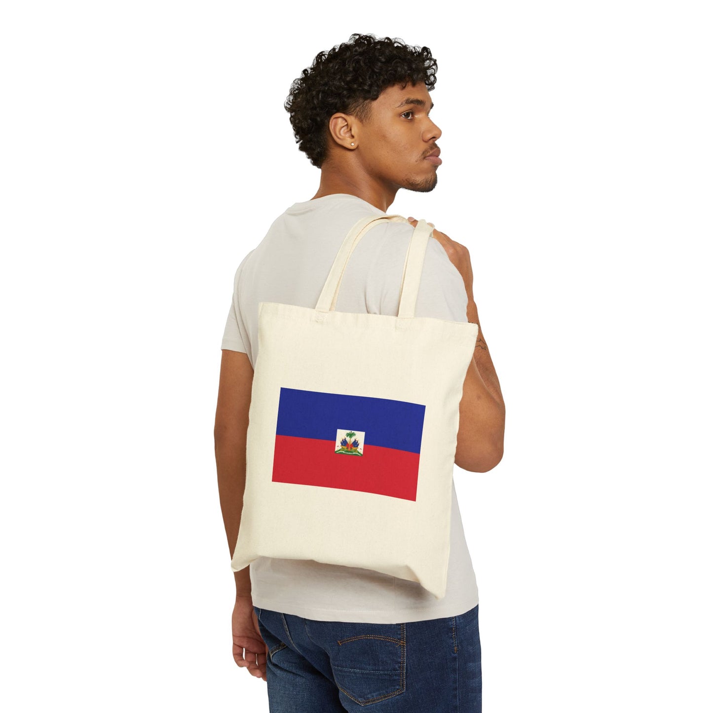 Haitian Flag Cotton Canvas Tote Bag - Eco-Friendly Reusable Shopping Bag