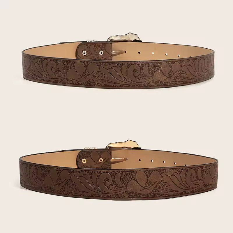 Western Brown PU Leather Vintage Belt