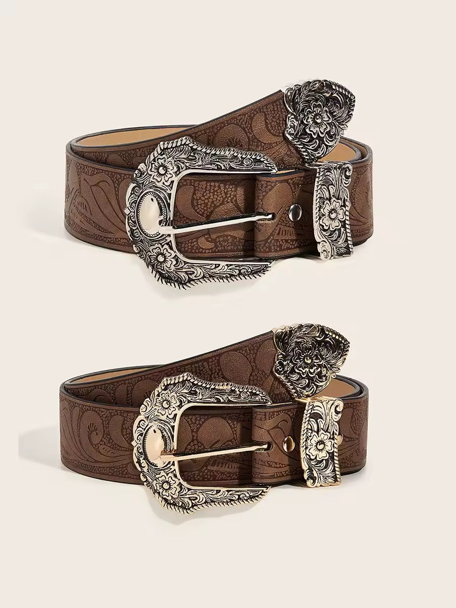 Western Brown PU Leather Vintage Belt