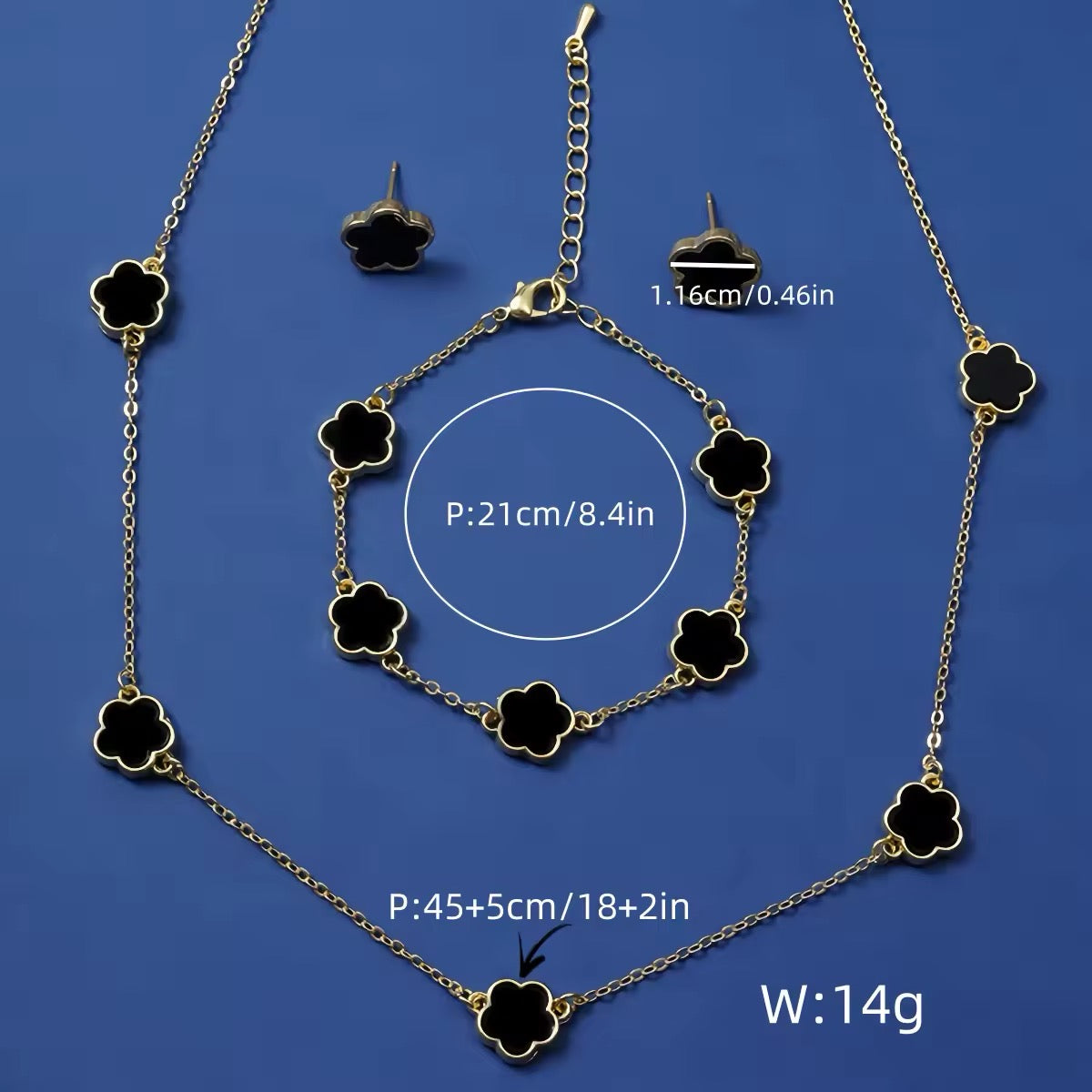 Lucky Five-petal Flower Five-leaf Clover Bracelet Earrings Necklace Three-piece set