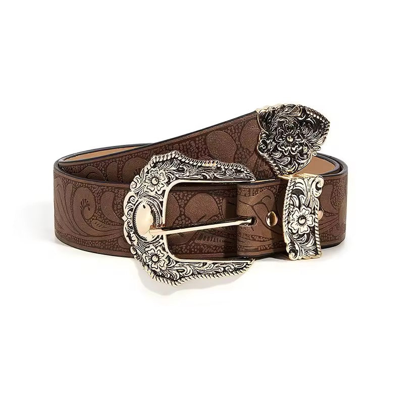 Western Brown PU Leather Vintage Belt