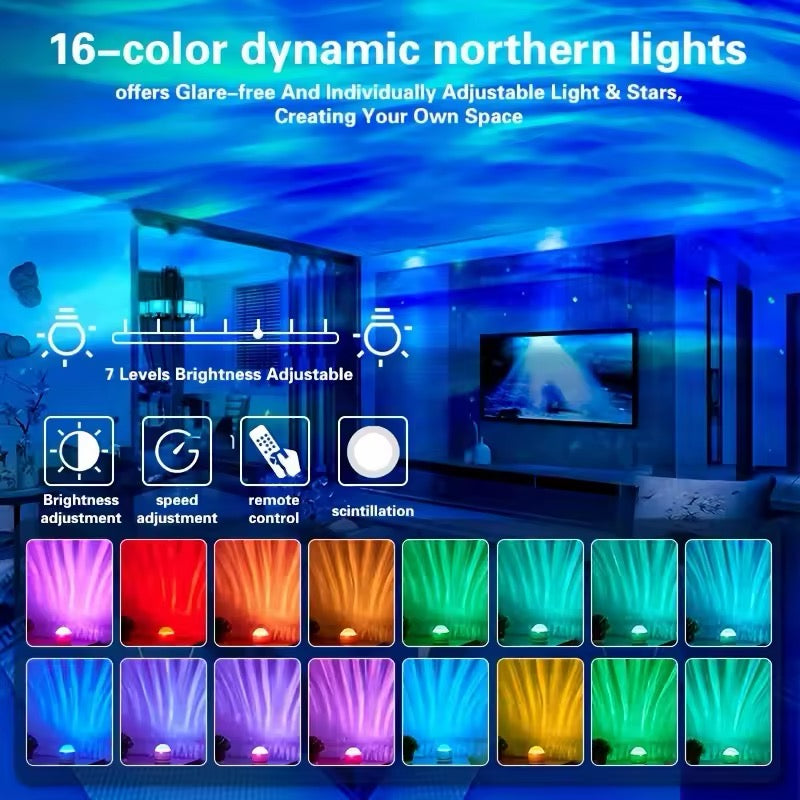 Northern Aurora & Water Ripple LED Night Light with Remote Control