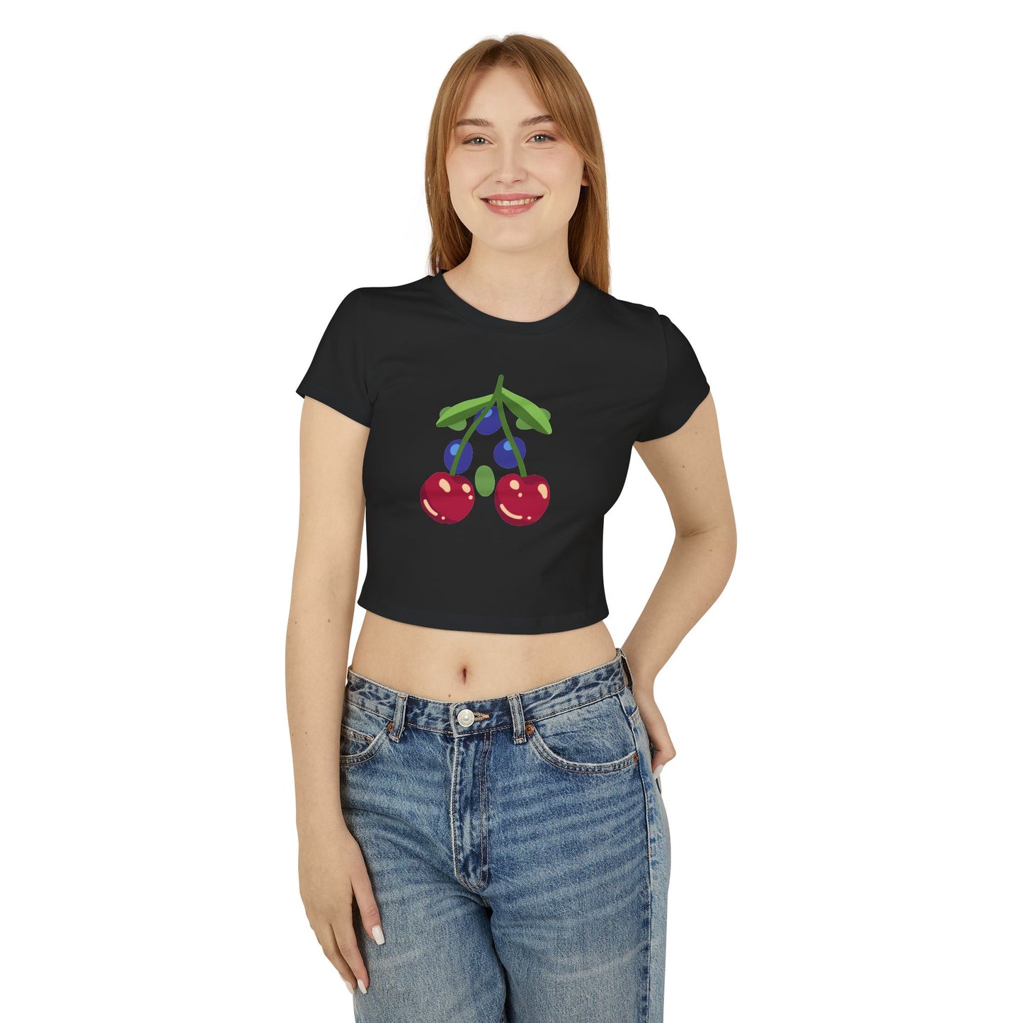 Cute Cherry Print Women's Baby Tee -