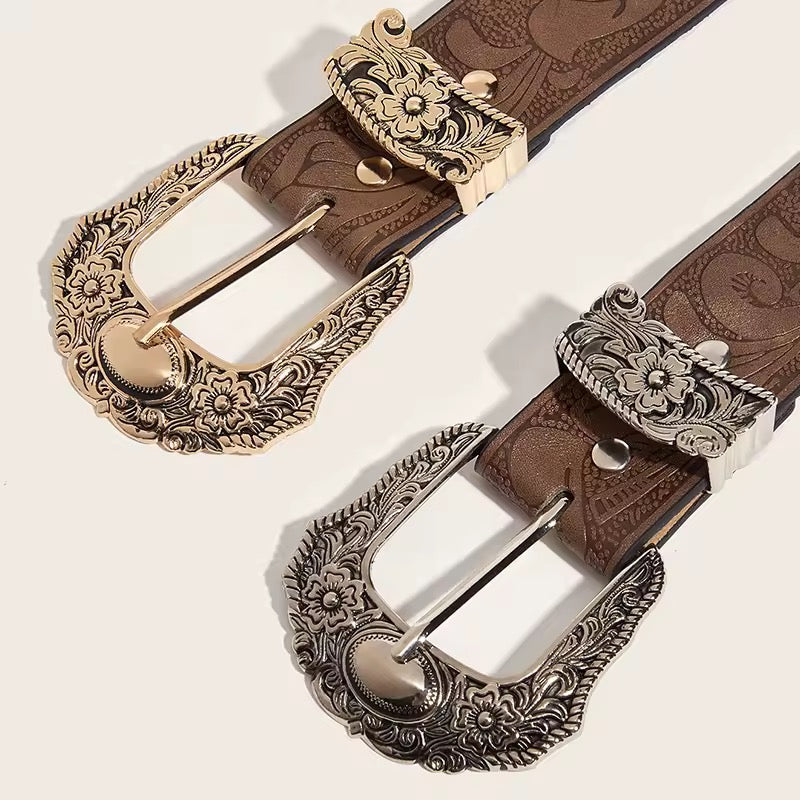 Western Brown PU Leather Vintage Belt