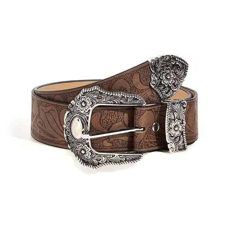 Western Brown PU Leather Vintage Belt
