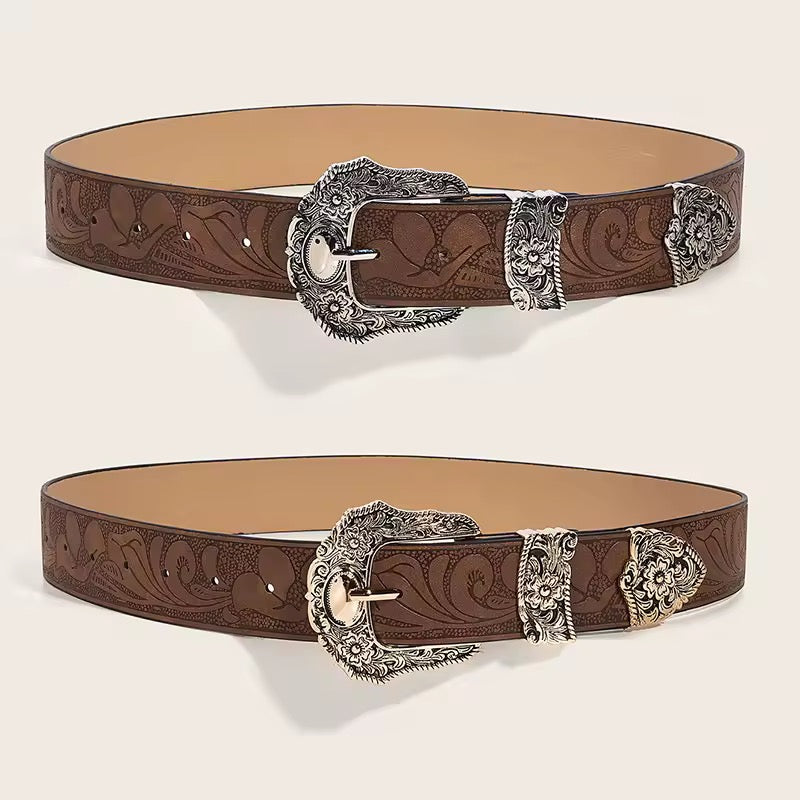 Western Brown PU Leather Vintage Belt
